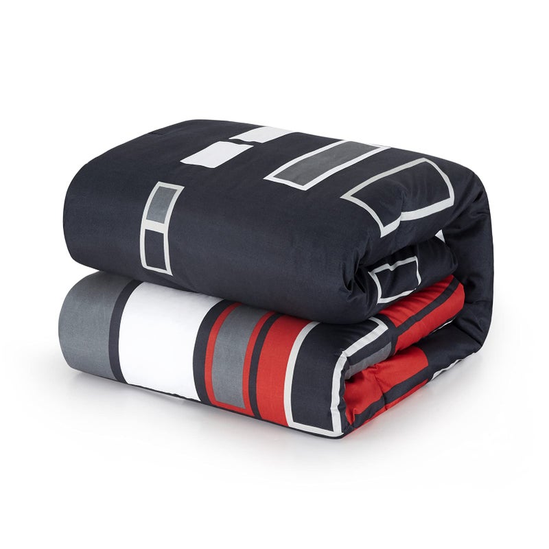 ARTALL Black Gray Red Plaid Pattern Bed in A Bag 8 Piece Bedding King Comforter Sets 1 Comforter, 2 Pillow Shams, 1 Flat Sheet, 1 Fitted Sheet, 1 Bed Skirt, 2 Pillowcases - Image 3